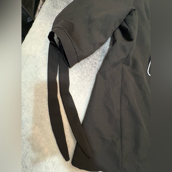 (B1) SHEIN Black White Piping Open Front 3/4 Tie Sleeve Blazer Jacket 0XL 12 - Picture 7 of 8